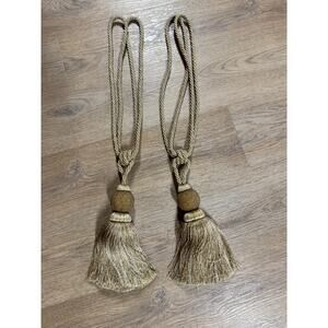 Beige Tassel Curtain Tiebacks Handmade Beaded Single Ball Home Decorative Set 2